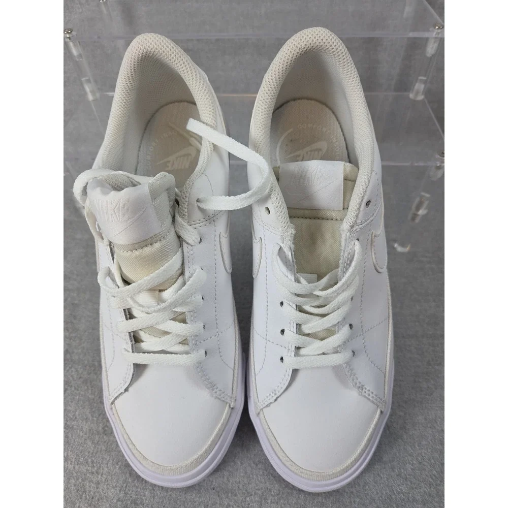 Nike Court Legacy Boys Size 5Y Sneakers Triple White‎ Leather Low Top NEW